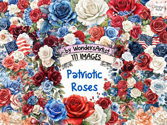 Patriotic Roses Watercolor Clipart 4th of july flowers - Wonders Artist