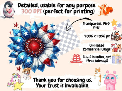Patriotic Sunflowers Clipart 4th of july clipart - Wonders Artist