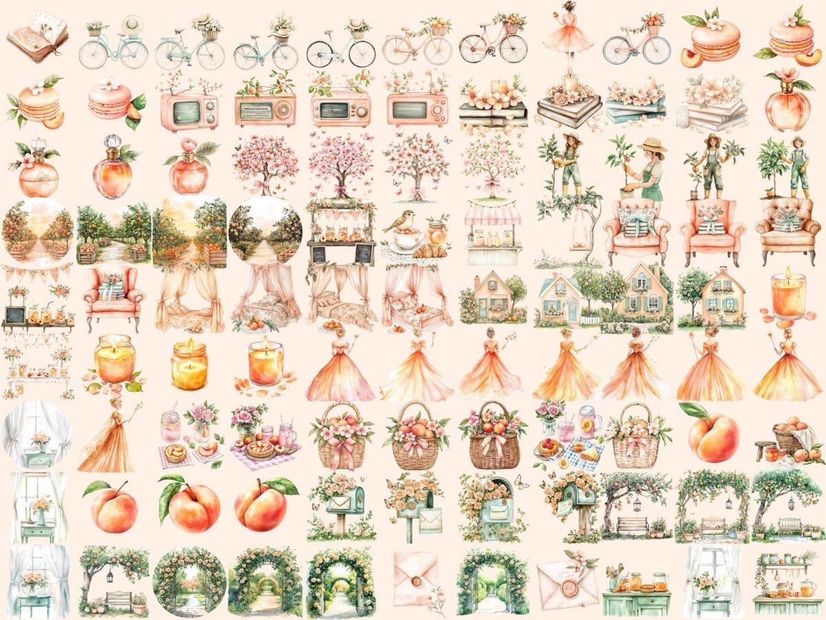 Peach Summer Watercolor Clipart botanical peach png fruity clipart juicy peach clipart - WondersArtist