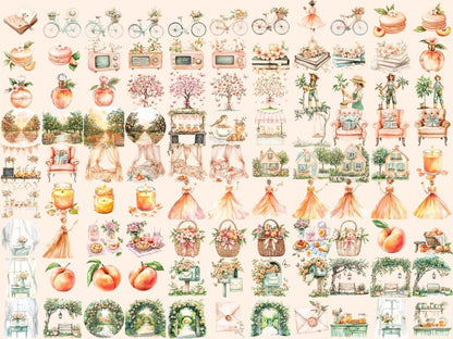 Peach Summer Watercolor Clipart botanical peach png fruity clipart juicy peach clipart - WondersArtist