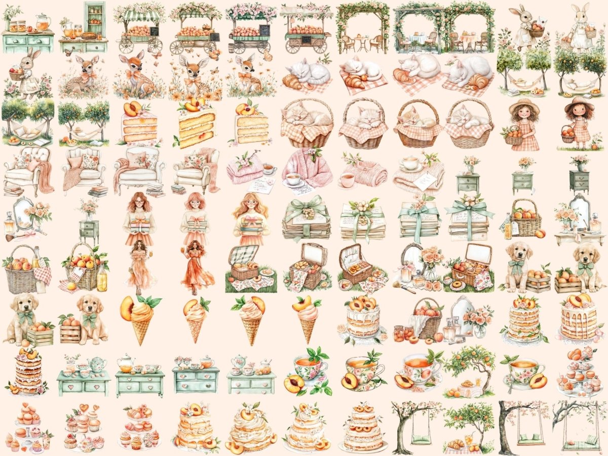 Peach Summer Watercolor Clipart botanical peach png fruity clipart juicy peach clipart - WondersArtist