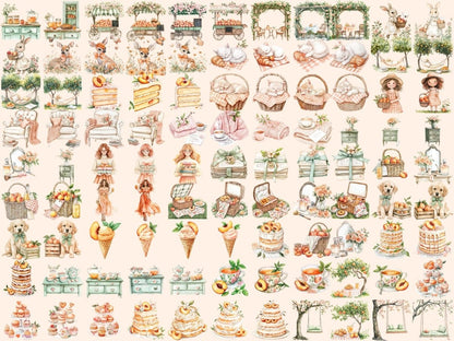 Peach Summer Watercolor Clipart botanical peach png fruity clipart juicy peach clipart - WondersArtist