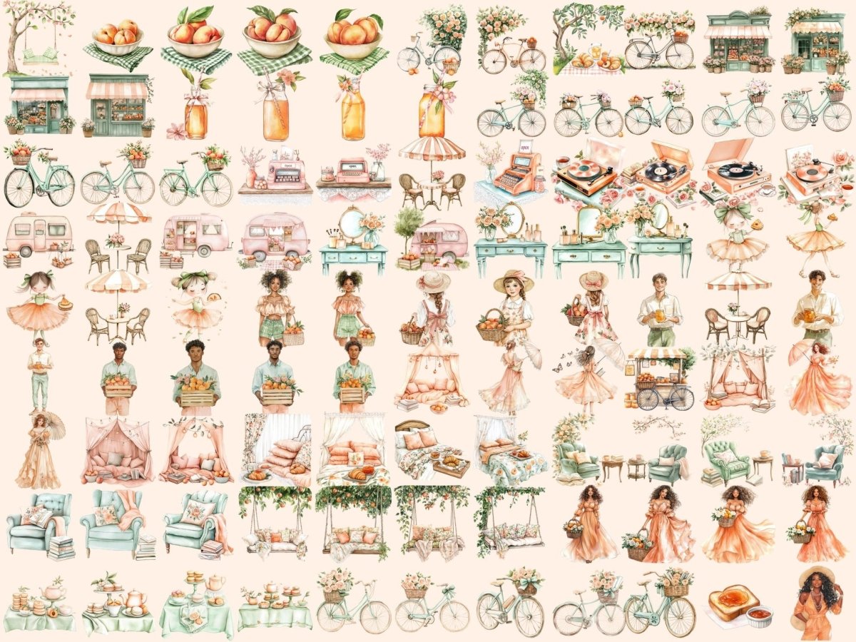 Peach Summer Watercolor Clipart botanical peach png fruity clipart juicy peach clipart - WondersArtist