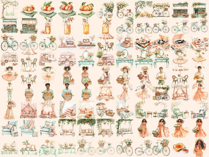 Peach Summer Watercolor Clipart botanical peach png fruity clipart juicy peach clipart - WondersArtist