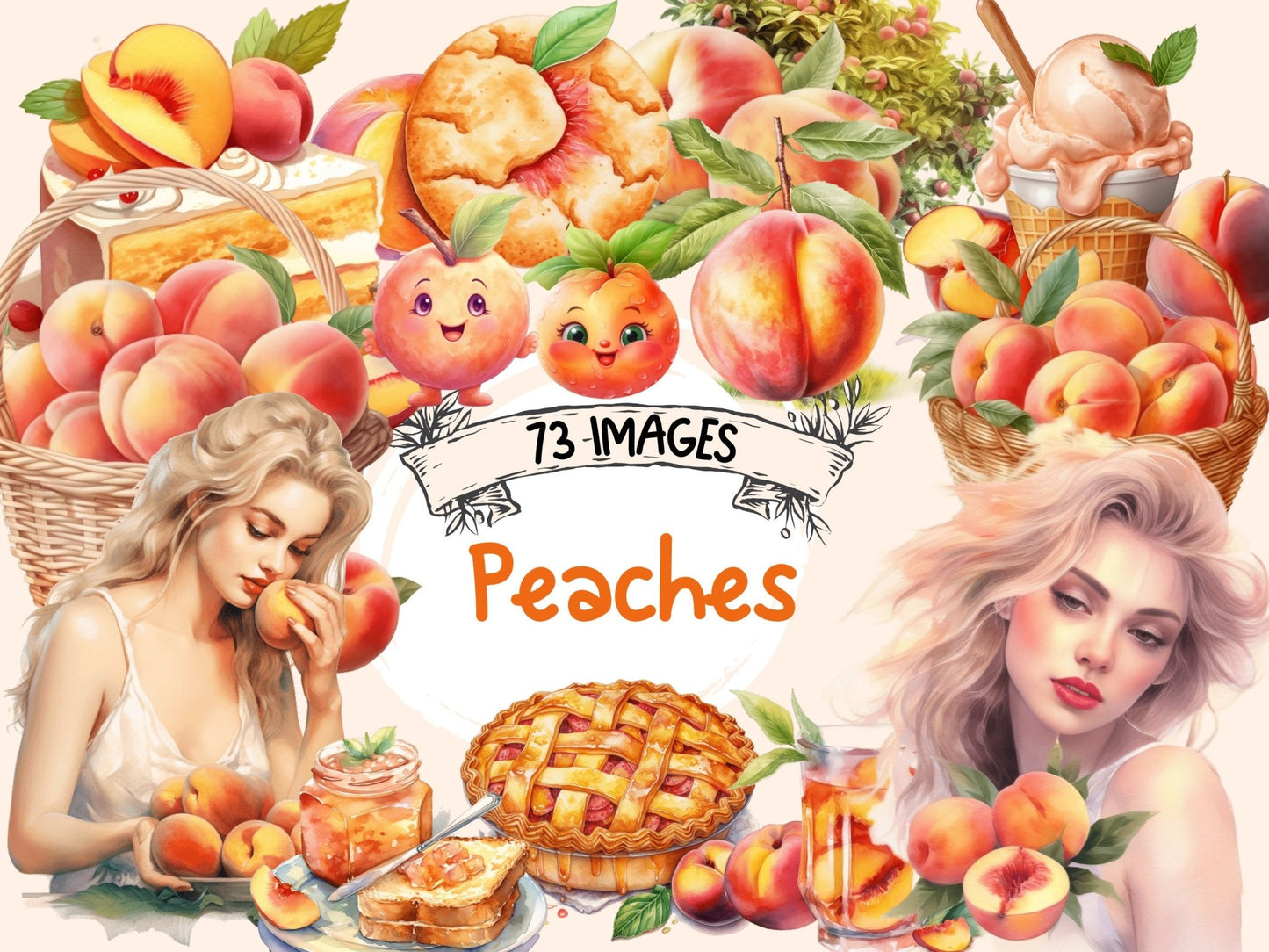 Peaches Watercolor Clipart - High - Quality Instant Digital Download for Creative Projects