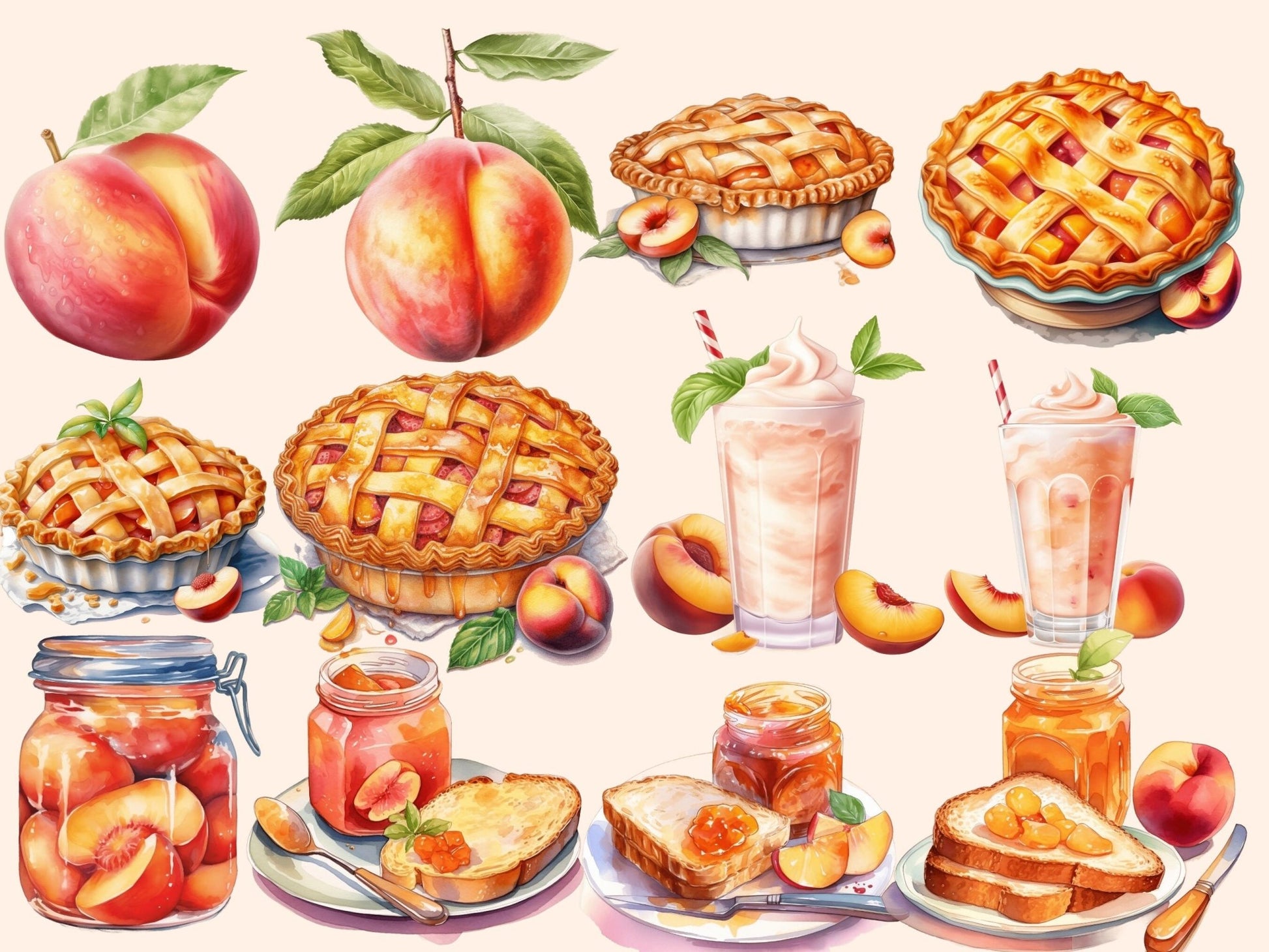 Peaches Watercolor Clipart - High - Quality Instant Digital Download for Creative Projects