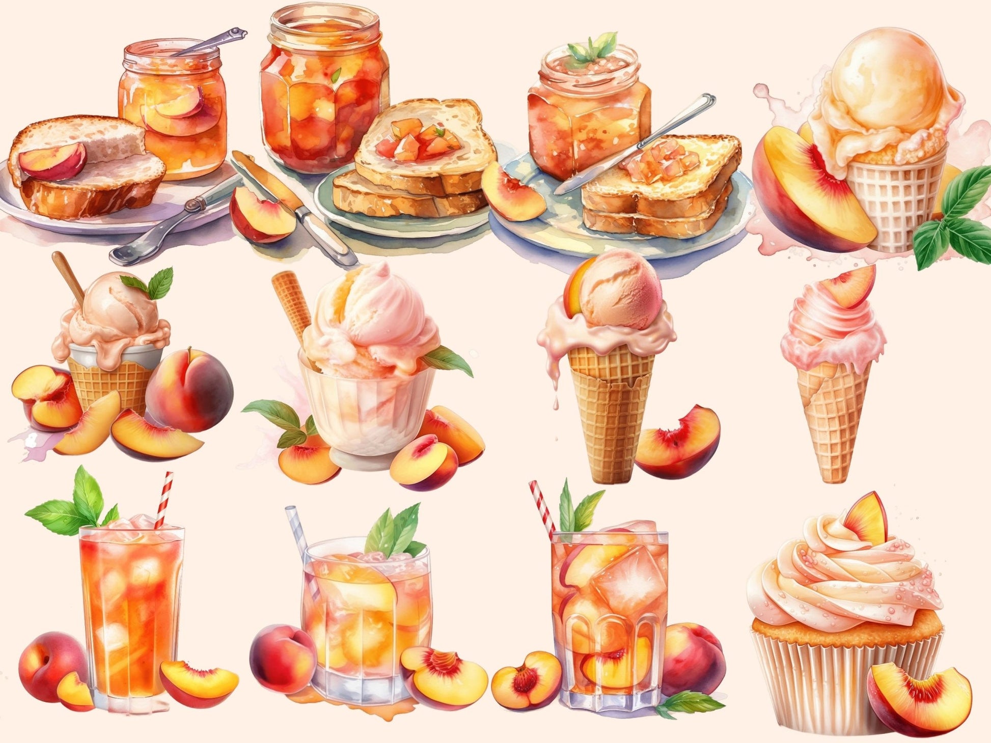 Peaches Watercolor Clipart - High - Quality Instant Digital Download for Creative Projects