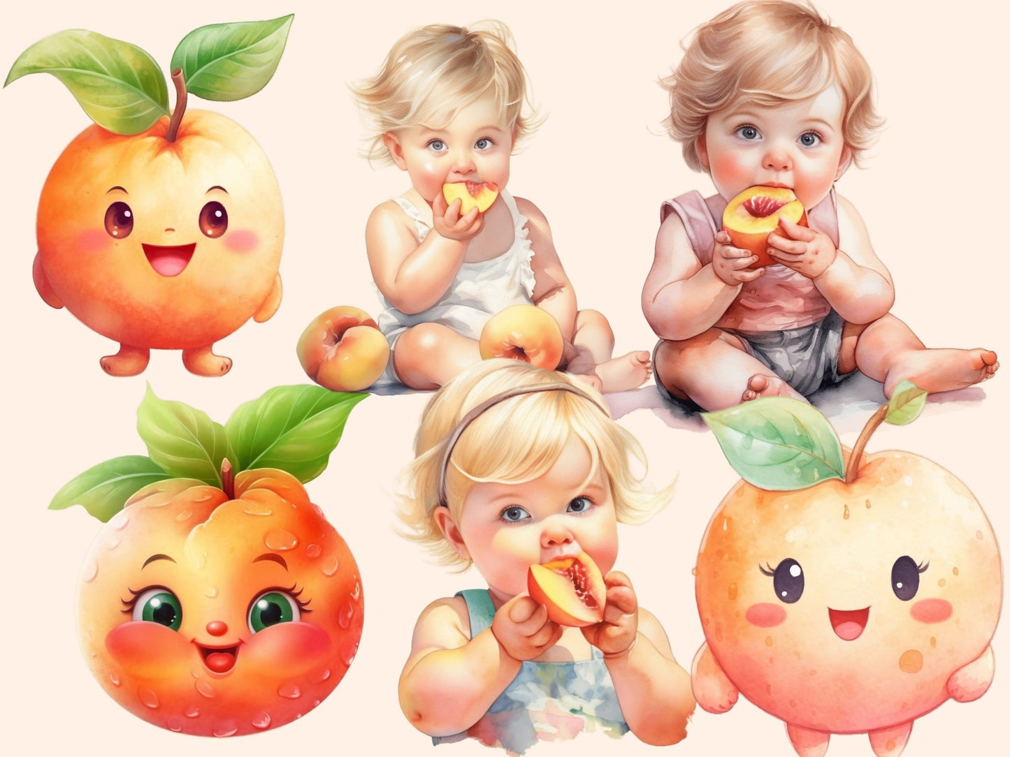 Peaches Watercolor Clipart - High - Quality Instant Digital Download for Creative Projects