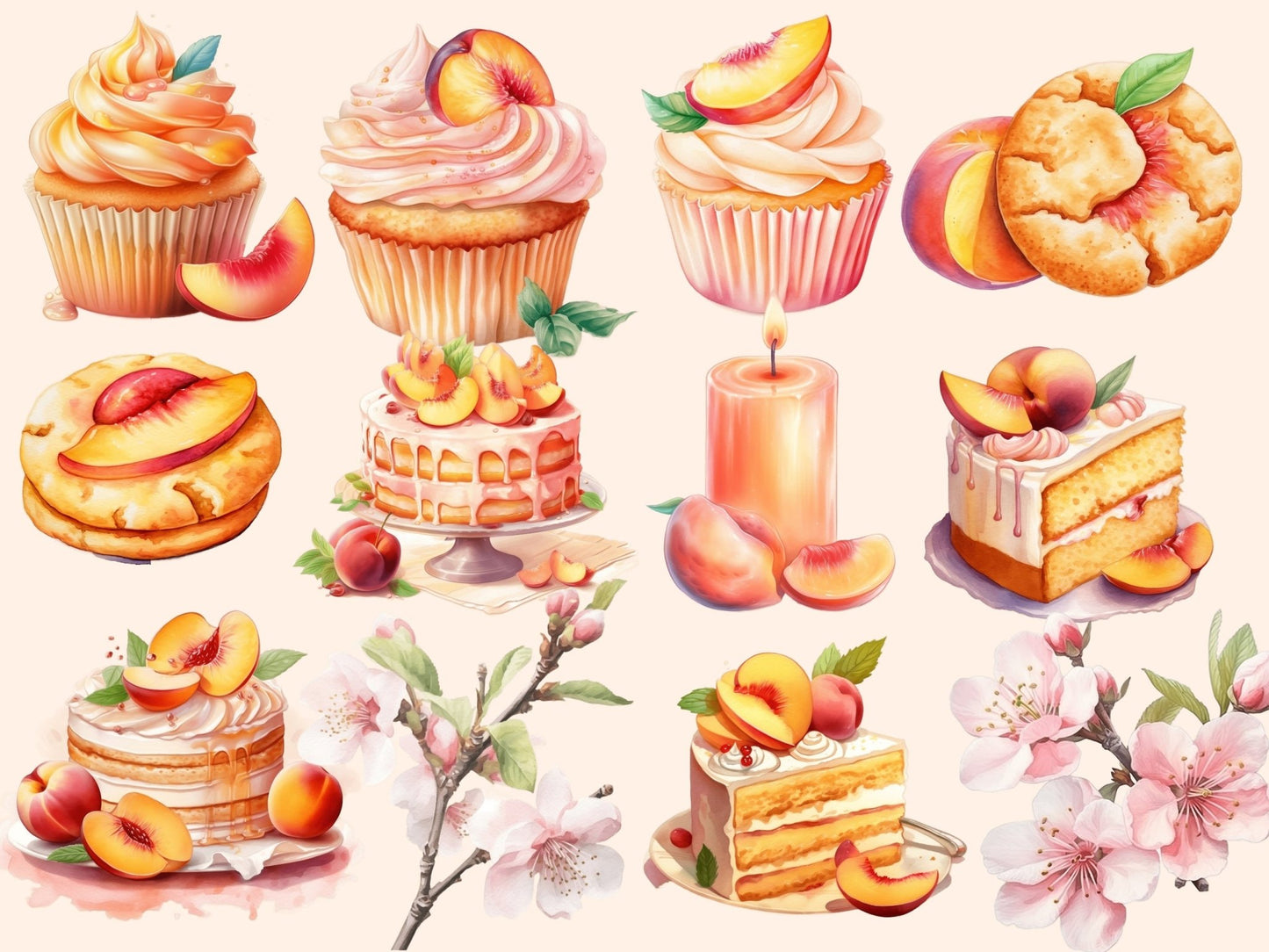 Peaches Watercolor Clipart - High - Quality Instant Digital Download for Creative Projects