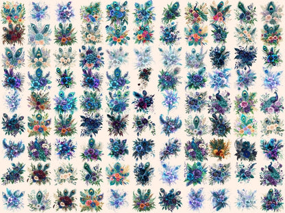 Peacock Bouquets Watercolor Clipart Bouquet PNG Art - Wonders Artist