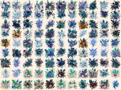 Peacock Bouquets Watercolor Clipart Bouquet PNG Art - Wonders Artist