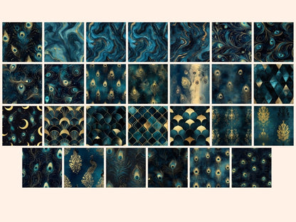 Peacock Elegance #2 Seamless Pattern Digital Papers elegant feathers - Wonders Artist