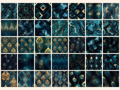 Peacock Elegance #2 Seamless Pattern Digital Papers elegant feathers - Wonders Artist