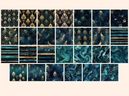 Peacock Elegance Seamless Pattern Digital Papers elegant feathers - Wonders Artist