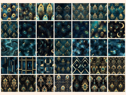 Peacock Elegance Seamless Pattern Digital Papers elegant feathers - Wonders Artist