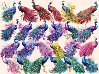 Peacocks Watercolor Clipart aquarelle clipart - Wonders Artist