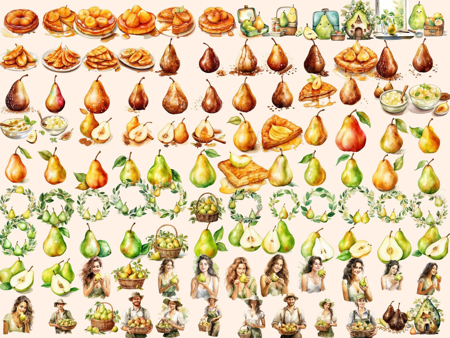 Pears Watercolor Clipart - High - Quality Instant Digital Download for Creative Projects