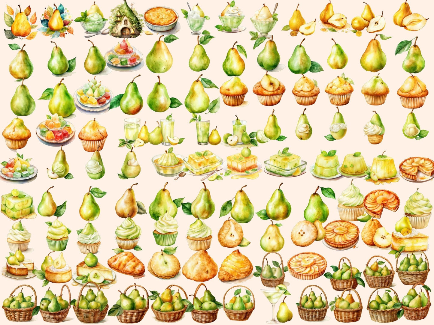 Pears Watercolor Clipart - High - Quality Instant Digital Download for Creative Projects