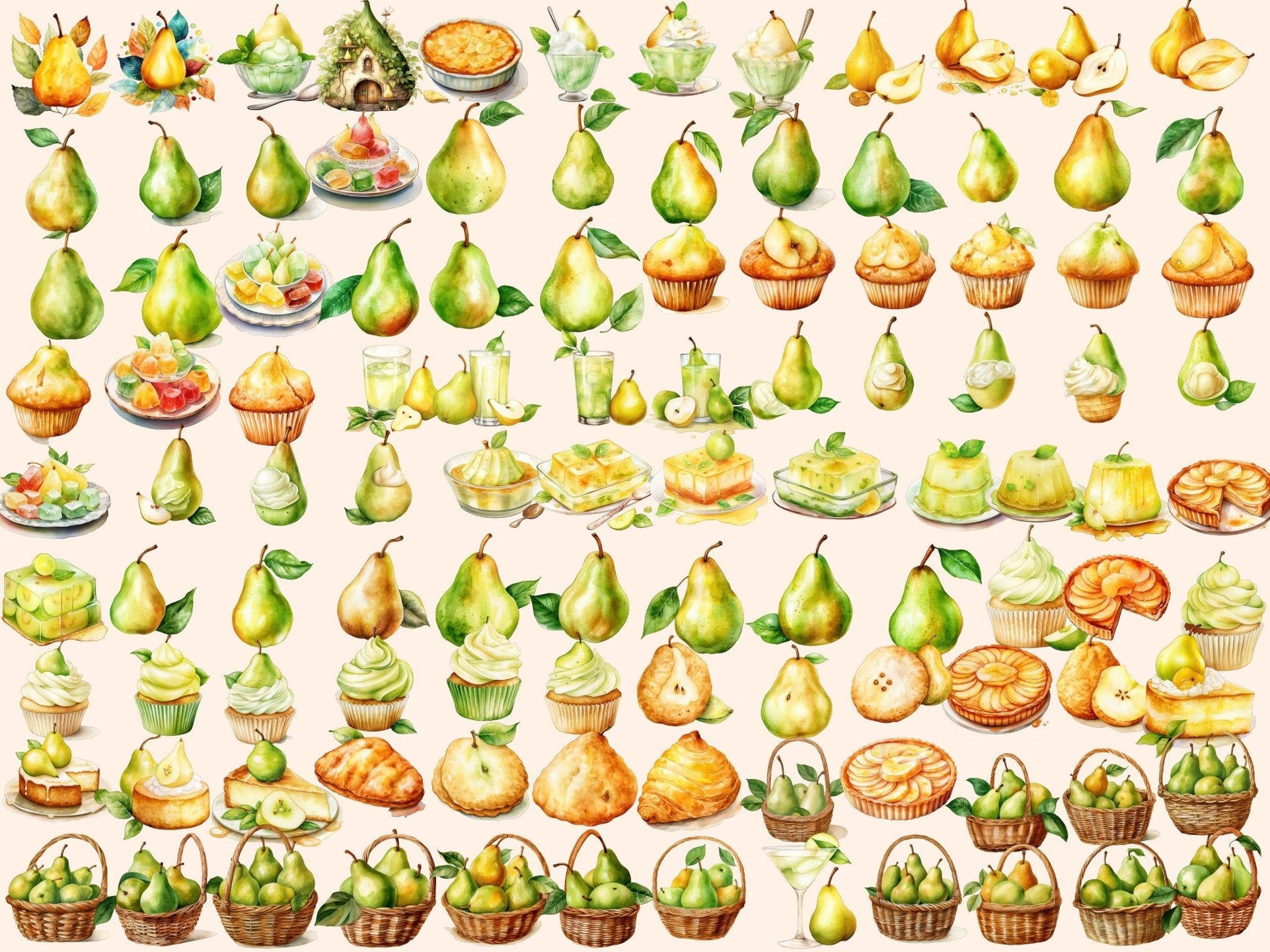 Pears Watercolor Clipart - High - Quality Instant Digital Download for Creative Projects