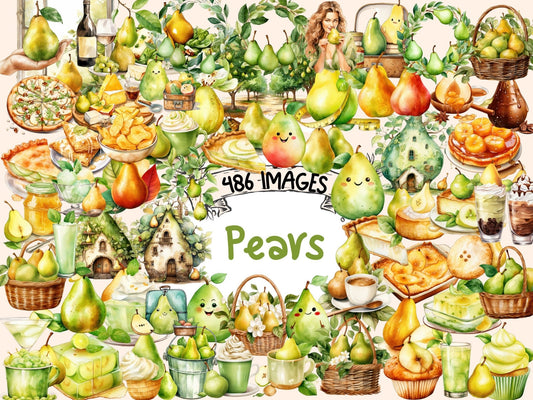 Pears Watercolor Clipart - High - Quality Instant Digital Download for Creative Projects