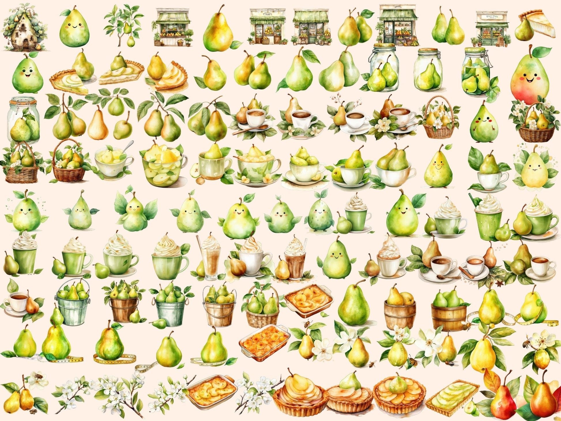 Pears Watercolor Clipart - High - Quality Instant Digital Download for Creative Projects