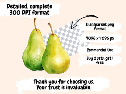 Pears Watercolor Clipart fruit clipart - Wonders Artist