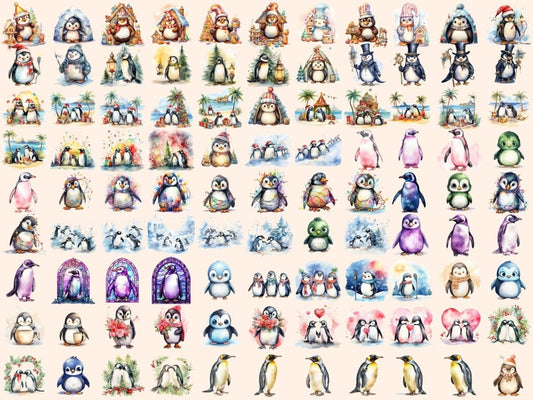 Пінгвіни акварельний кліпарт