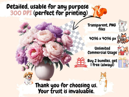 Peonies Clipart floral clipart - Wonders Artist