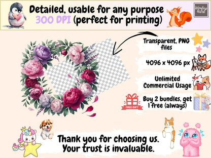 Peony Wreaths Clipart boho floral wreath floral wreath png flower clipart - WondersArtist