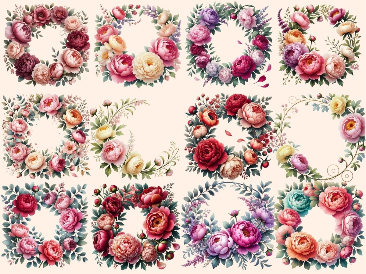 Peony Wreaths Clipart boho floral wreath floral wreath png flower clipart - WondersArtist