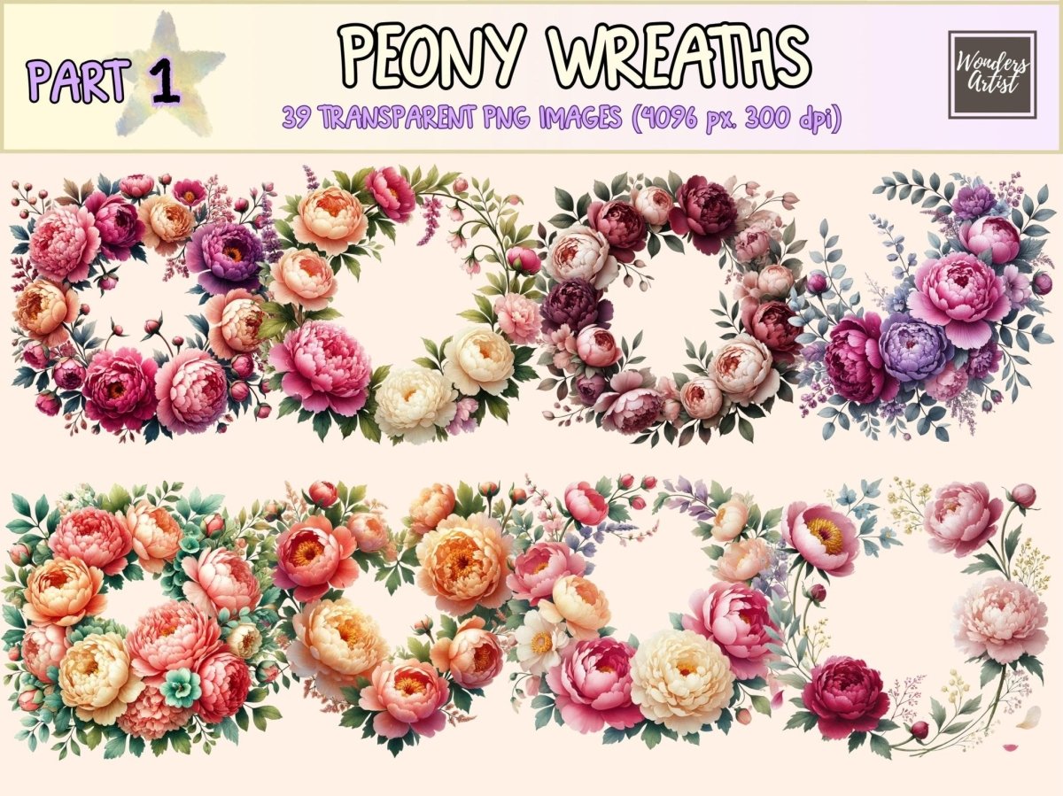 Peony Wreaths Clipart boho floral wreath floral wreath png flower clipart - WondersArtist