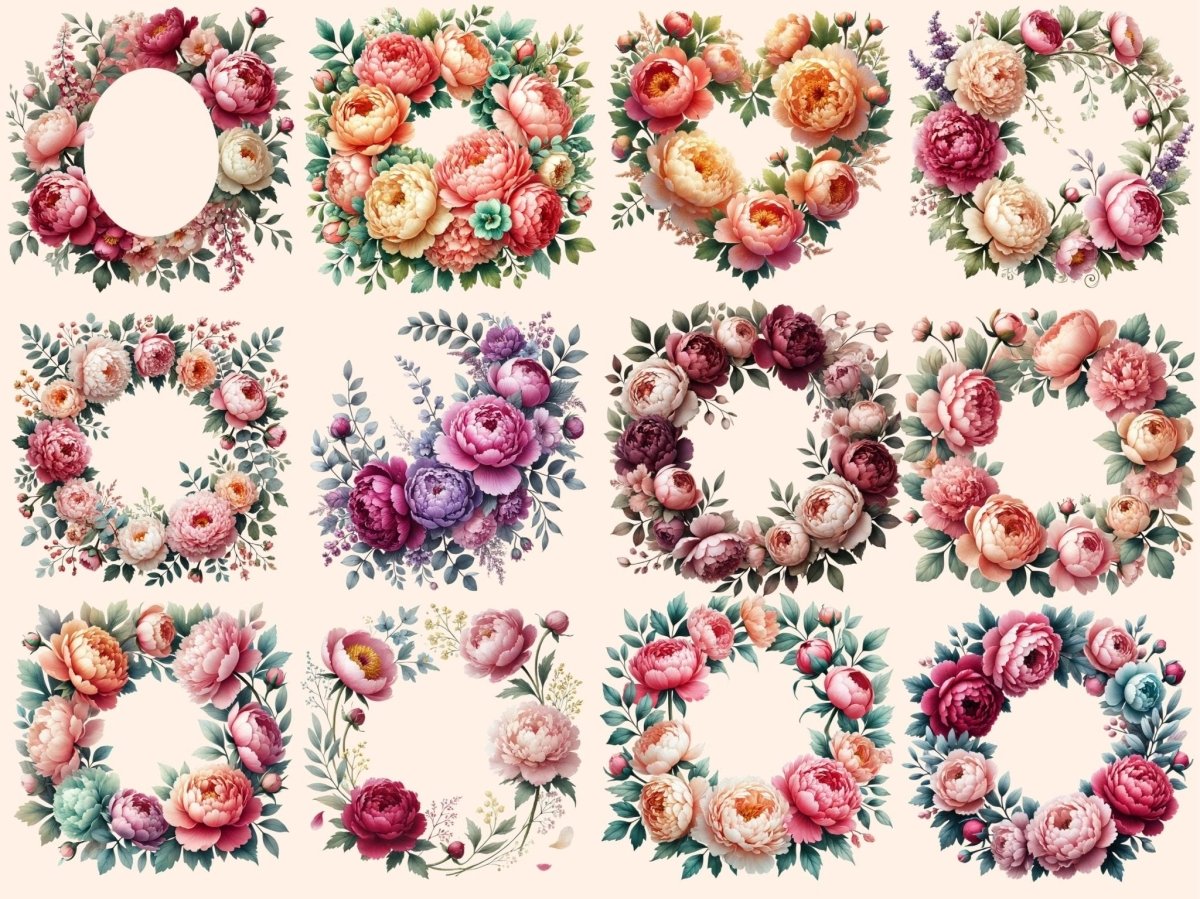 Peony Wreaths Clipart boho floral wreath floral wreath png flower clipart - WondersArtist