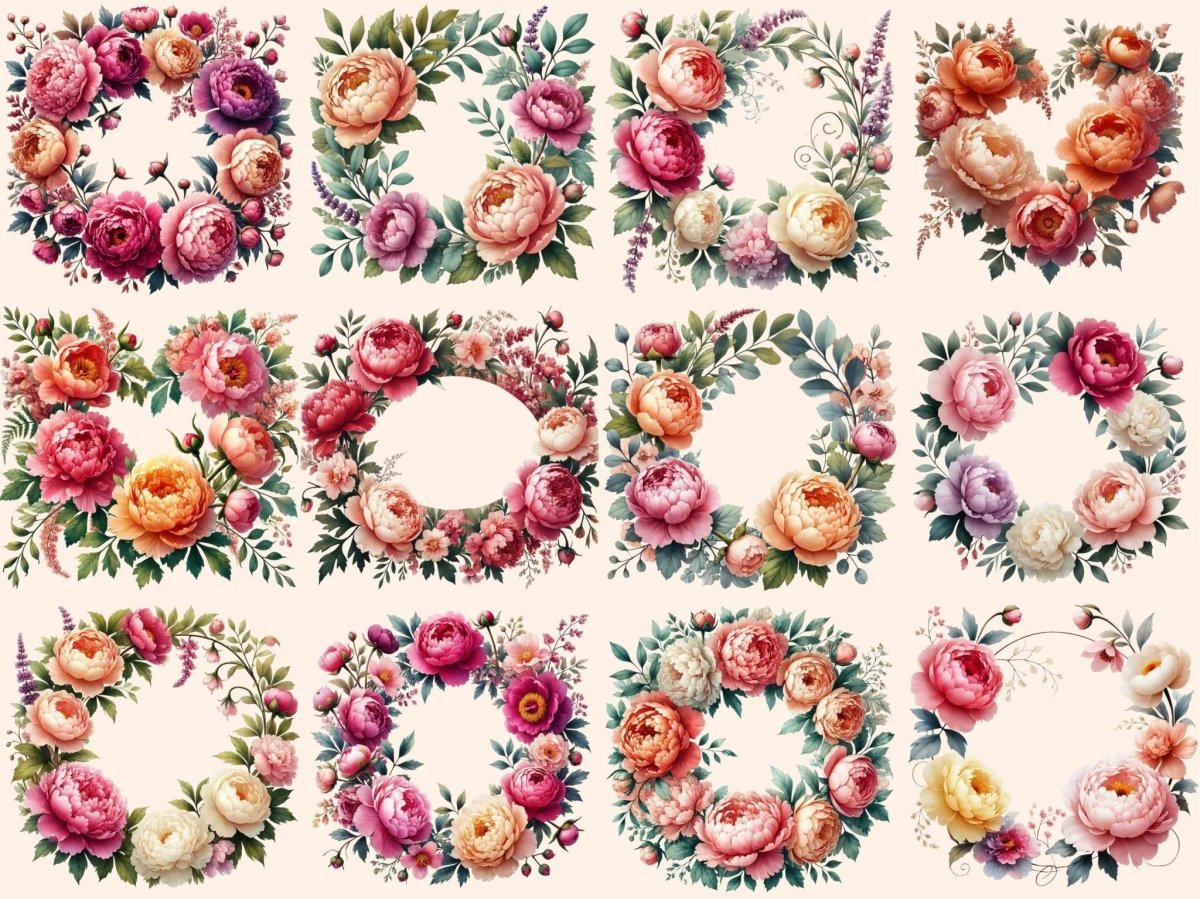 Peony Wreaths Clipart boho floral wreath floral wreath png flower clipart - WondersArtist