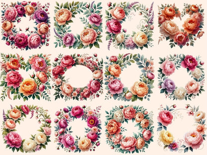 Peony Wreaths Clipart boho floral wreath floral wreath png flower clipart - WondersArtist