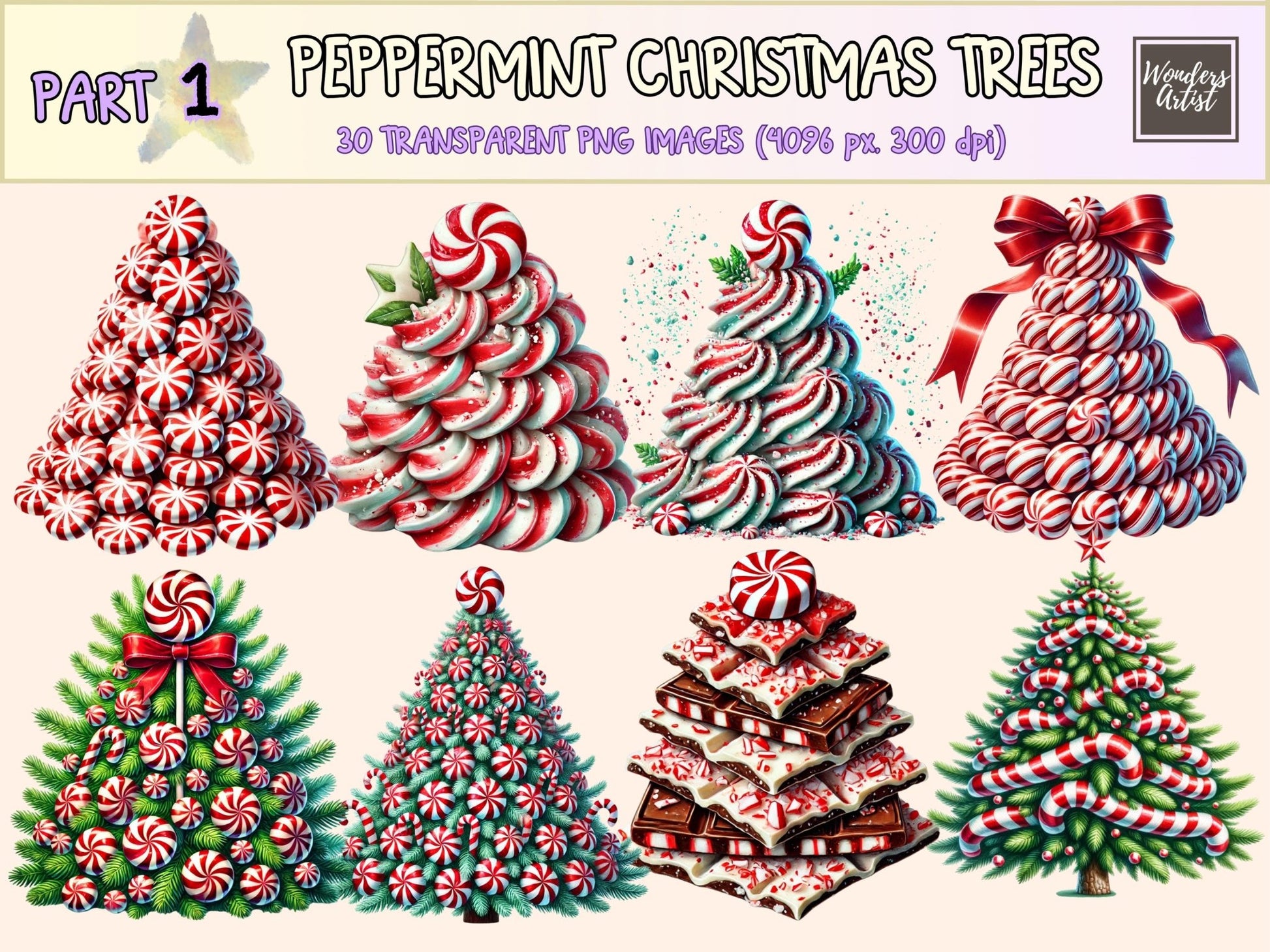 Peppermint Christmas Trees Clipart - High - Quality Instant Digital Download for Creative Projects