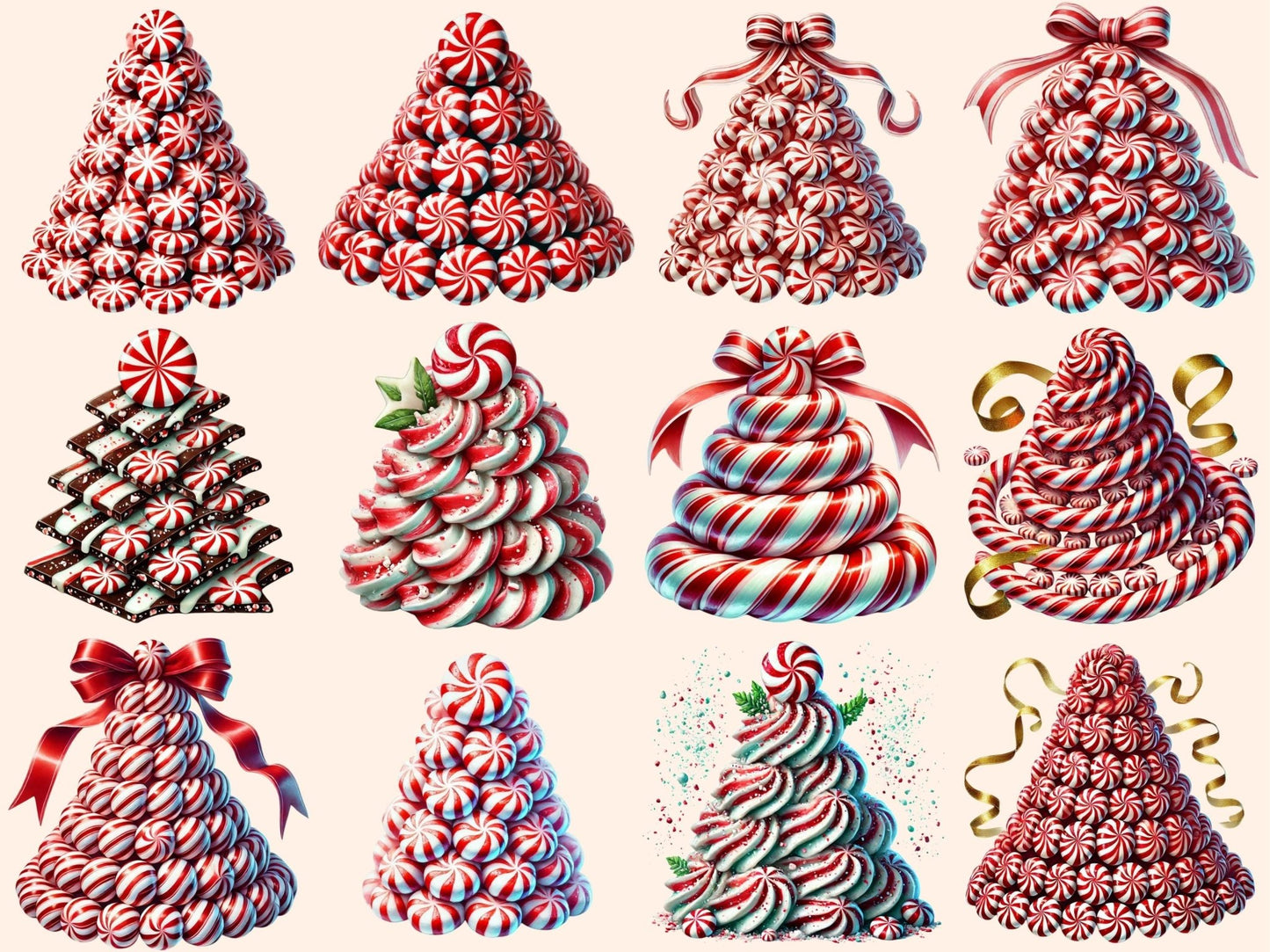 Peppermint Christmas Trees Clipart - High - Quality Instant Digital Download for Creative Projects