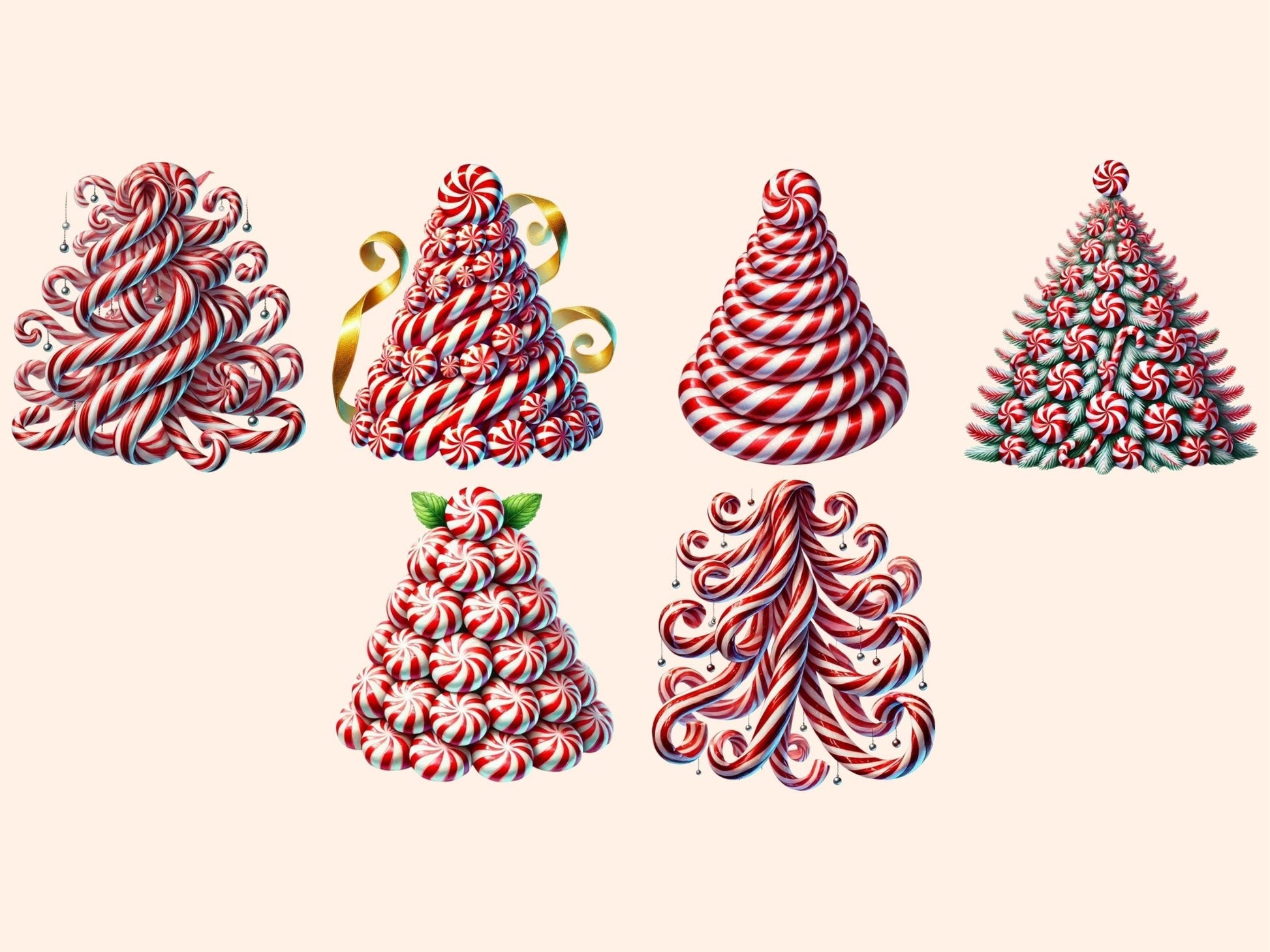 Peppermint Christmas Trees Clipart - High - Quality Instant Digital Download for Creative Projects