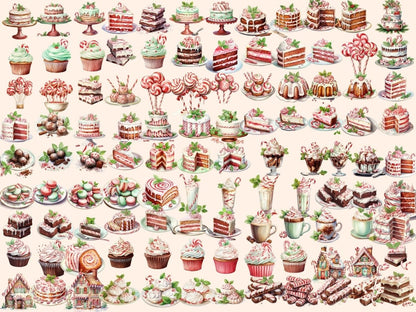 Peppermint Desserts Watercolor Clipart - High - Quality Instant Digital Download for Creative Projects