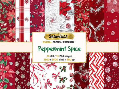Peppermint Spice Seamless Digital Paper Candy Cane Digital - Wonders Artist