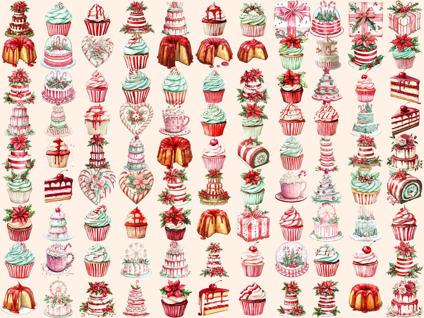 Peppermint Sweets Watercolor Clipart Bundle - High - Quality Instant Digital Download for Creative Projects