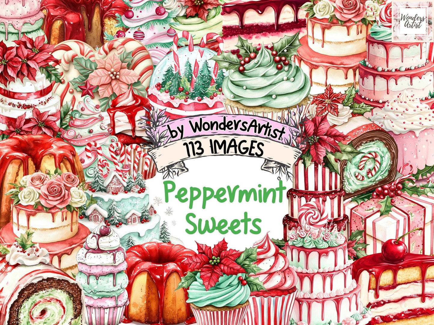 Peppermint Sweets Watercolor Clipart Bundle - High - Quality Instant Digital Download for Creative Projects