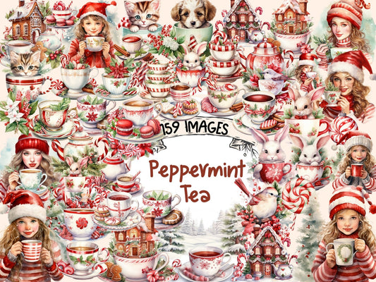 Peppermint Tea Watercolor Clipart - High - Quality Instant Digital Download for Creative Projects