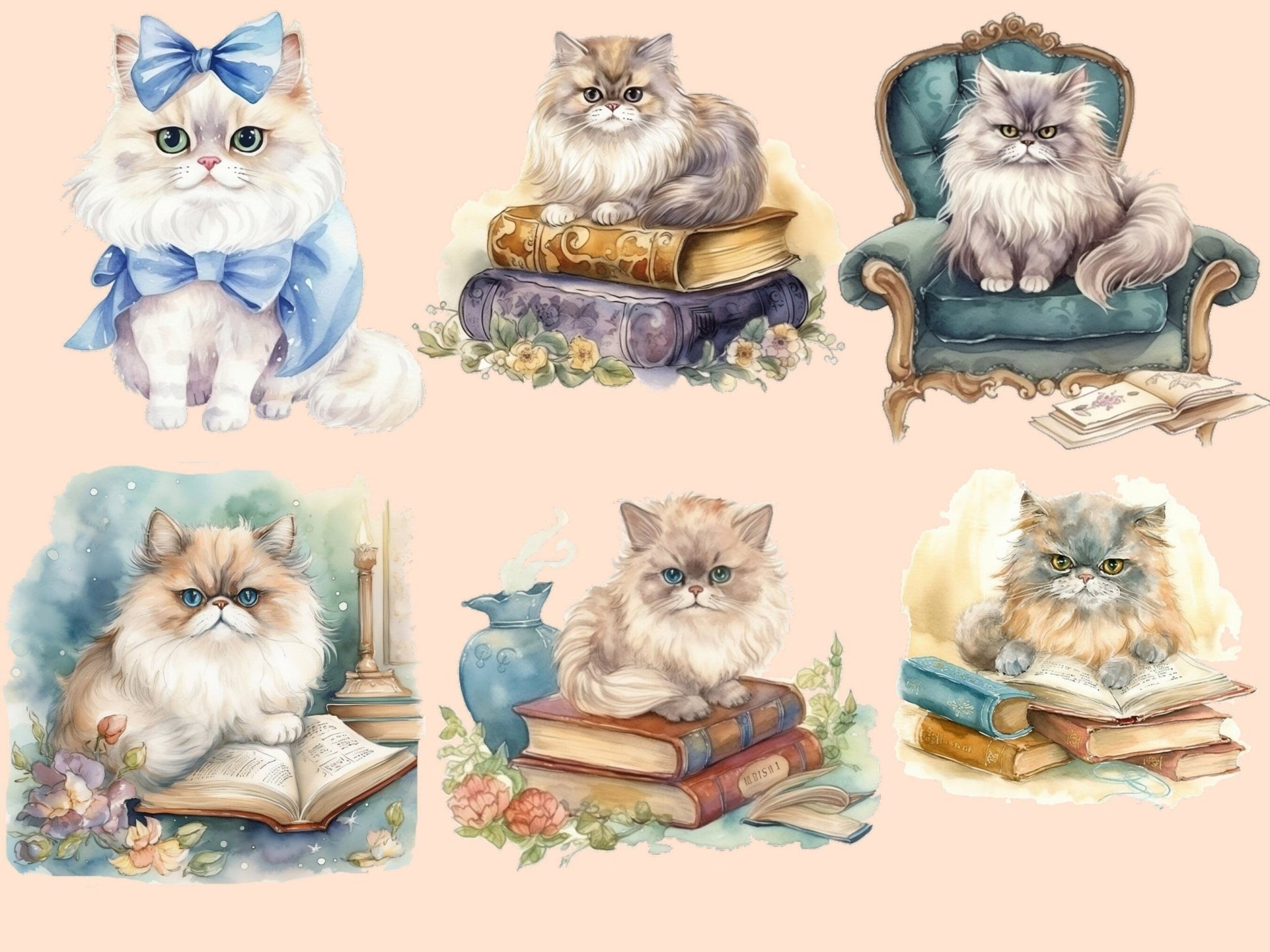 Persian Cat Watercolor Clipart - High - Quality Instant Digital Download for Creative Projects