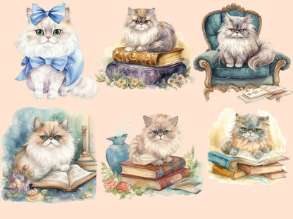 Persian Cat Watercolor Clipart cat lover gifts - Wonders Artist