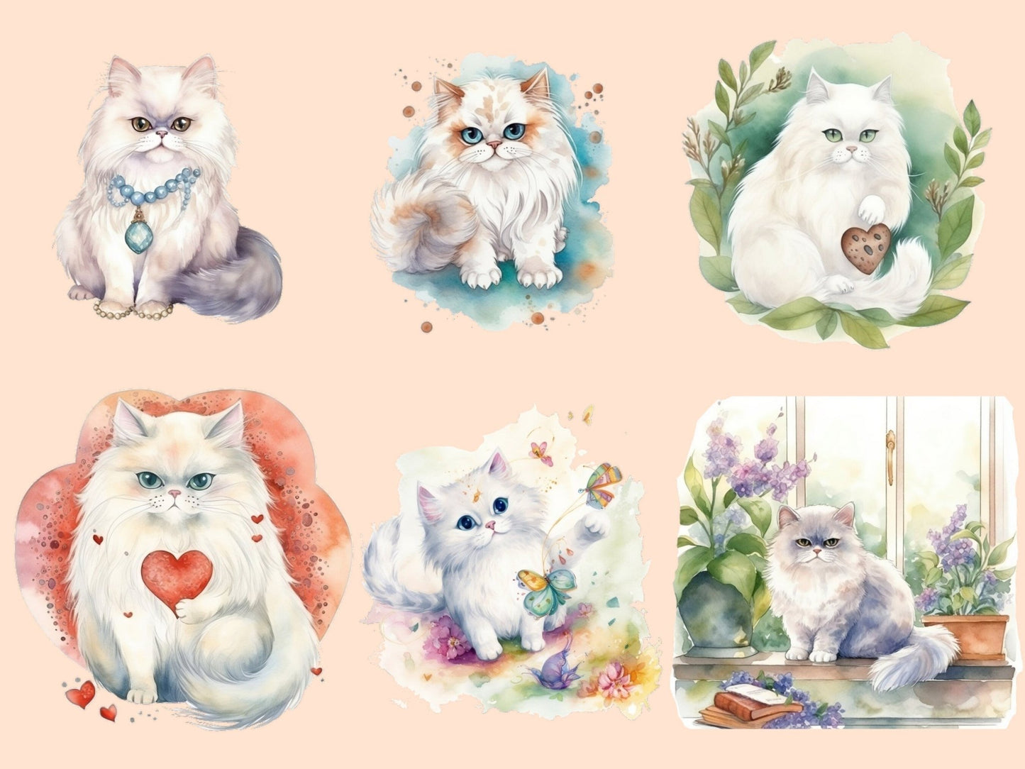 Persian Cat Watercolor Clipart - High - Quality Instant Digital Download for Creative Projects