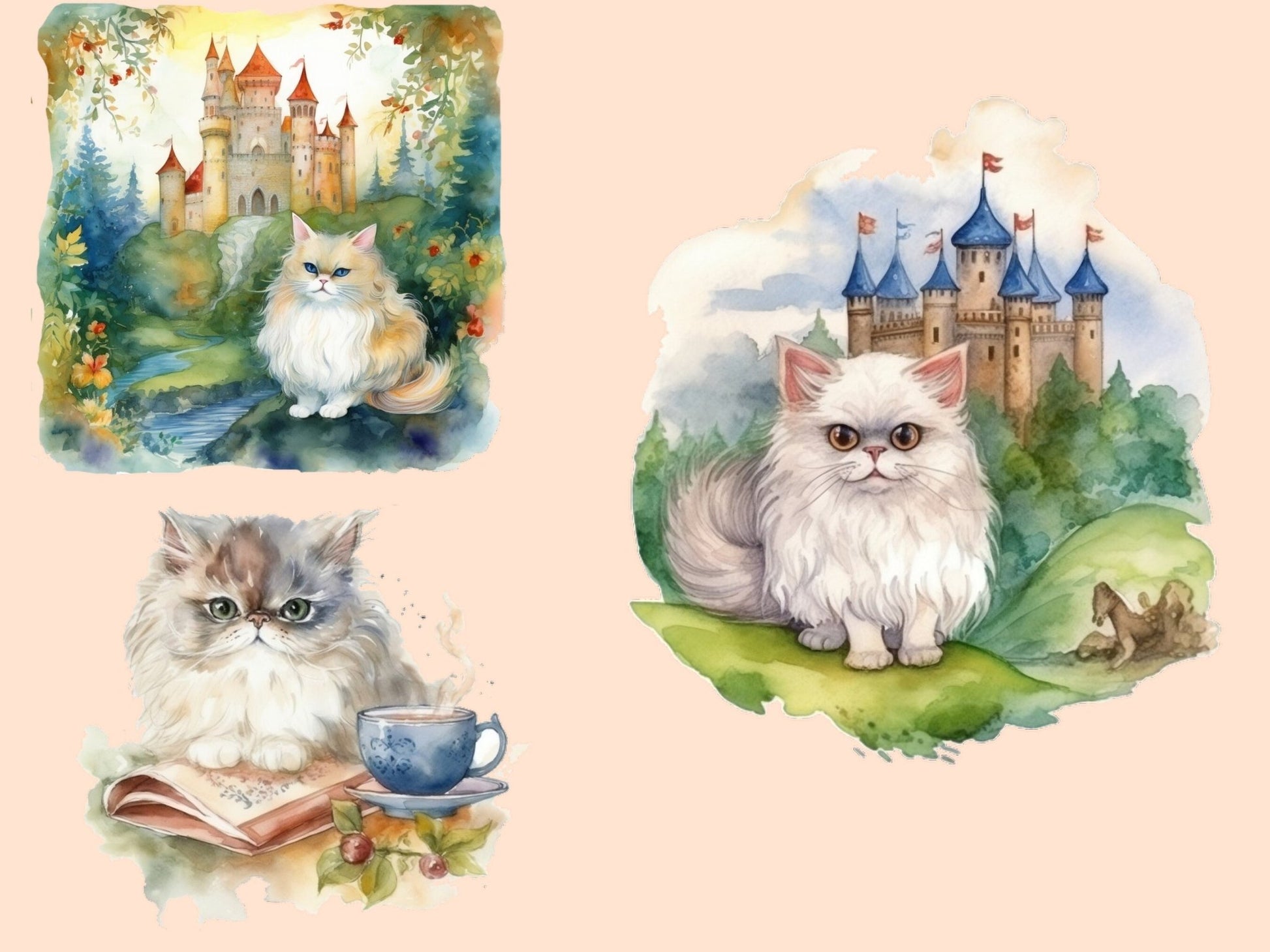 Persian Cat Watercolor Clipart - High - Quality Instant Digital Download for Creative Projects