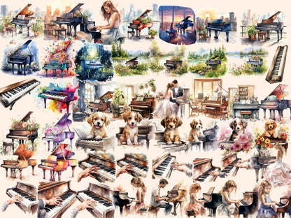 Piano Watercolor Clipart antique piano png - Wonders Artist