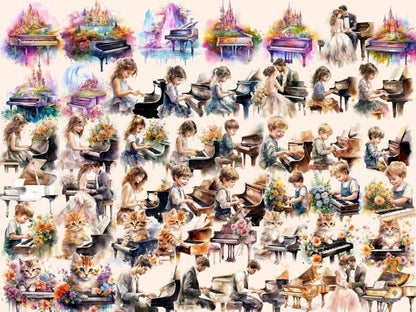 Piano Watercolor Clipart antique piano png - Wonders Artist