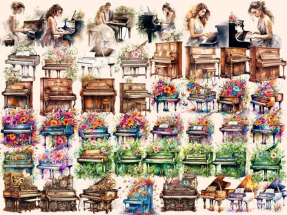 Piano Watercolor Clipart antique piano png - Wonders Artist