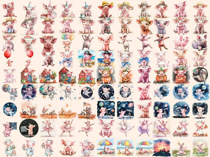 Pigs Watercolor Clipart baby pig clipart - Wonders Artist